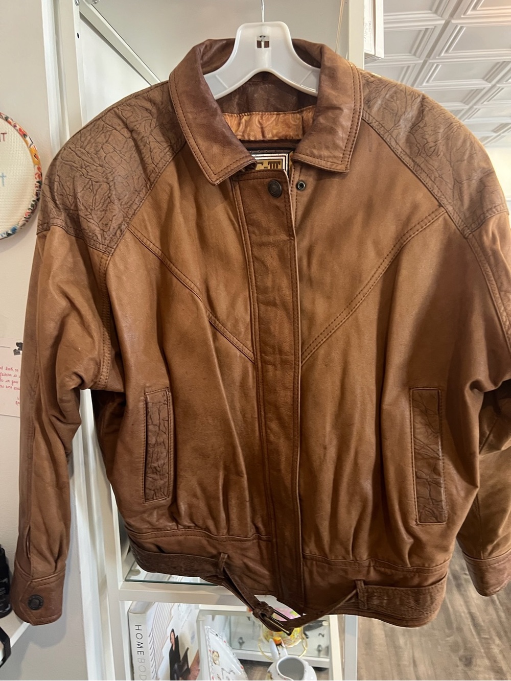Vintage Brown Leather & Suede bomber Jacket